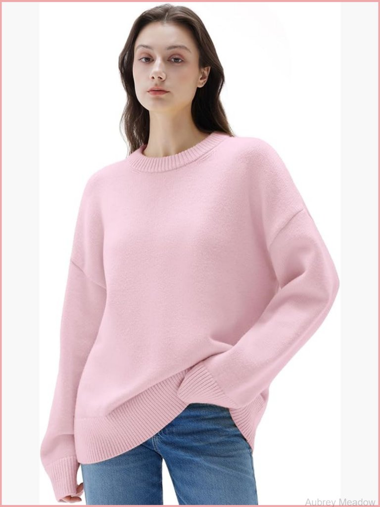 Cashmere Blend Oversized Crew Neck Long Sleeve Pullover Sweater